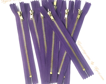 3 to 50 pcs Purple Tape, Brass Metal Teeth Zippers Available in 3, 4, 5, 6, 7, 8, 9, 10, 12, 14, 16 inches - U.S. SELLER Fast Shipping