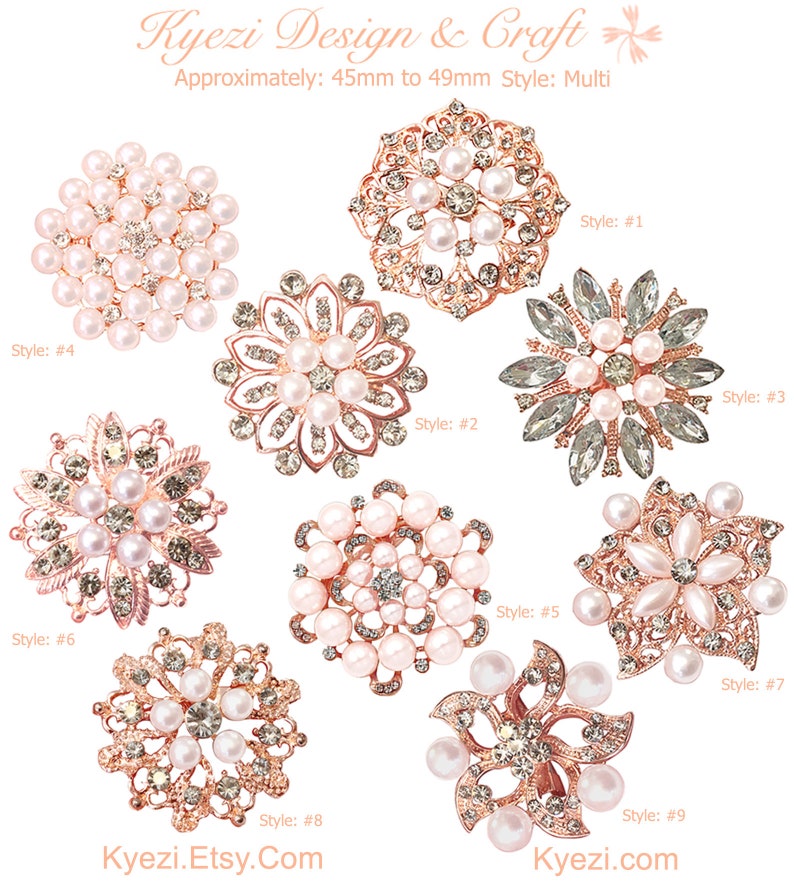 1 3 5 Pcs Rose Gold Gorgeous Luxury Sparkling Rhinestone Brooch, High ...