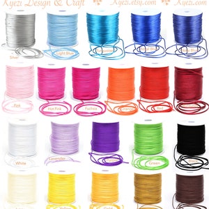 May include: A variety of colors of waxed cord spools, including silver, light blue, turquoise, royal blue, navy blue, pink, hot pink, fuchsia, orange, red, white, lavender, purple, green, black, ivory, yellow, gold, old gold, and brown.