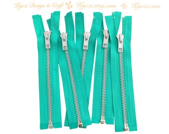 10 Inch Green Silver Separating Jacket Zipper,  Gauge 5 Sale Wholesale Zippers Aluminum Metal Teeth Zippers