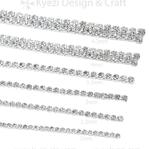 Silver Rhinestone Chain By Yard With Clear Crystal in Silver Setting 2mm, 2.5mm, 3mm, 3.5mm, 4mm, 4.3mm DIY Sparkling Accessories image 2