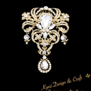 Extra Large Gold Crystal High Quality Rhinestone Drop Brooch Silver Pin Clear Broach Dangling DIY Wedding Bouquet Embellishment Brooch L10