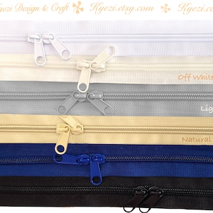 Cerniera lampo da 30, 36 e 40 pollici da 5 mm con doppia trazione - cursori testa a testa - Nero Bianco sporco Avorio Grigio Naturale Beige Blu navy