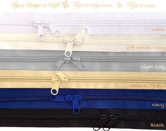 30 36 40 inch 5mm Zipper with Double Pull - Head to Head Sliders - Black Off White Ivory Grey Natural Beige Navy
