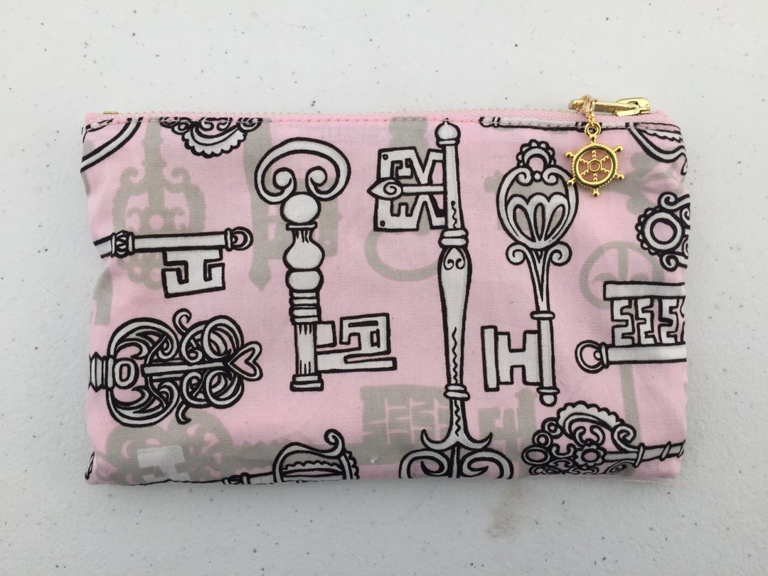 Pink Black and off White Key Print Small Zipper Pouch With Etsy
