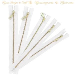 3 5 10 Pcs White Gold Donut Pull Brass Metal Teeth Zippers 8 10 12 Inch