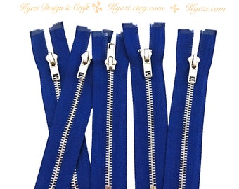 20 Inch Royal Blue Silver Separating Jacket Zipper,  Gauge 5 Sale Wholesale Zippers Aluminum Metal Teeth Zippers