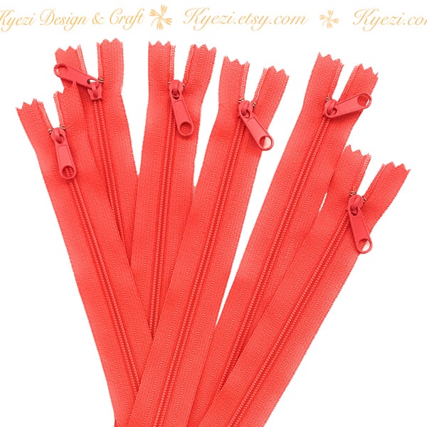 1 to 10 pcs 7 Inch Coral Long Pull Nylon Zippers, Handbag Purse Pull Zippers