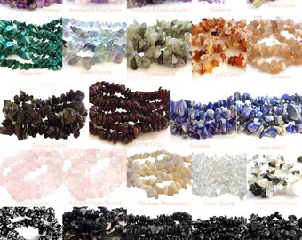 Natural Gemstone Chip Stretch Bracelet Chakra Crystal Healing Chip - Amethyst Rose Quartz Lapis Lazuli Clear Hematite Onyx Ametrine Obsidian