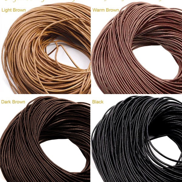 2mm 3mm 1 3 5 10 20 50 100 Yards Cowhide Round Leather Cord Braiding, Knotting, Stringing, Crafting, Binding, Beading