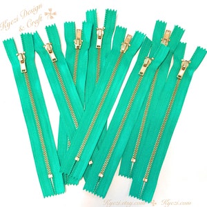 3 to 50 pcs 6 inch Emerald Green Tape, Brass Metal Teeth Zippers - U.S. SELLER Fast Shipping