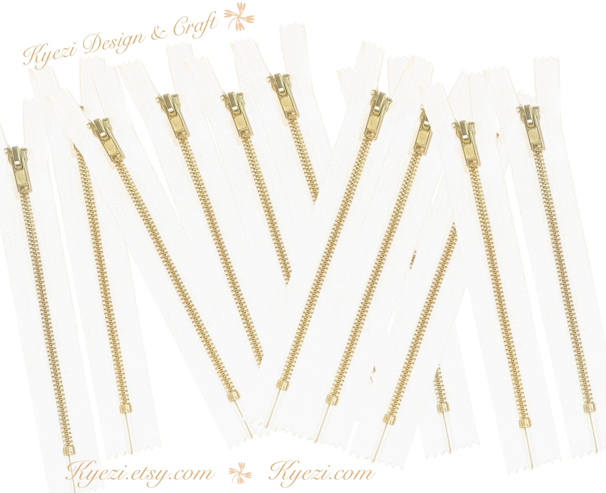 3 to 50 Pcs 5 Inch White Tape, Brass Metal Teeth Zippers