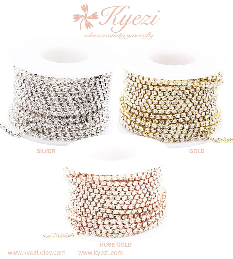 Rose Gold Rhinestone Chain by Yard With Clear Crystal in Rose Gold ...