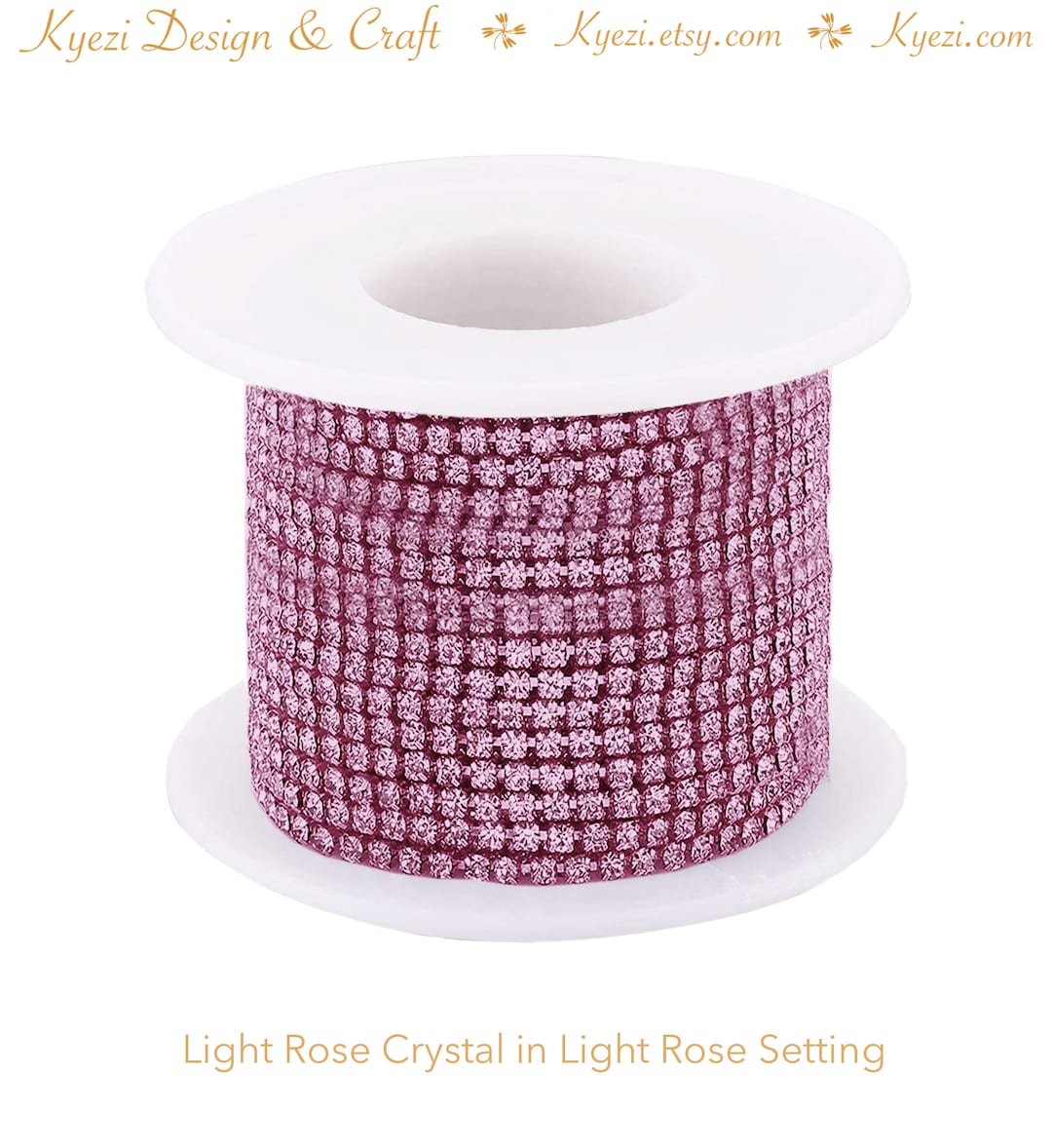 3mm Light Rose Rhinestone Chain by Yard With High Quality Glass ...