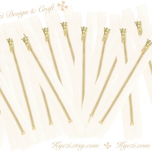 3 to 50 pcs 5 inch Off White  / Ivory Tape,  Brass Metal Teeth Zippers - U.S. SELLER Fast Shipping
