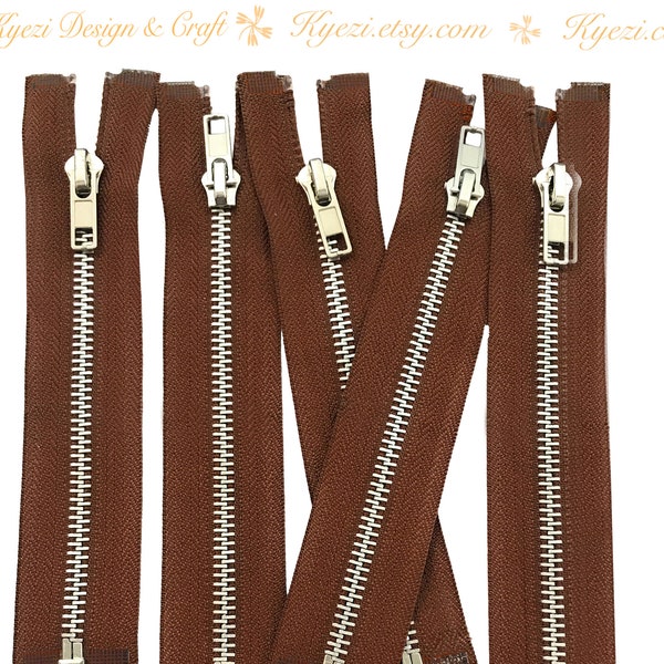 28 Inch Brown Silver Separating Jacket Zipper,  Gauge 5 Sale Wholesale Zippers Aluminum Metal Teeth Zippers