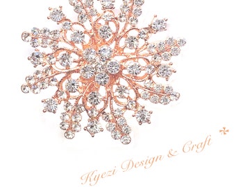 Broche de diamantes de imitación de cristal de alta calidad en oro rosa, broche de diamantes de imitación, broche de cristal grande, broche de ramo de boda DIY, estilo: D6