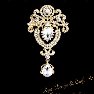 Extra Large Gold Crystal High Quality Rhinestone Drop Brooch Silver Pin Clear Broach Dangling DIY Wedding Bouquet Embellishment Brooch L8