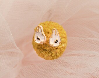 Rabbit Earrings - To Soar Tenderly - Bunheads | Handmade Handpainted Wood Jewelry | Easter Bunny | Dainty Earrings | Unique Whimsical Gift