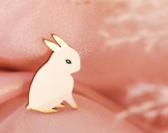 Rabbit Brooch - Celestial Charmer | Handmade Handpainted Wood Jewelry | Easter Bunny | Gold | Unique Whimsical Gift