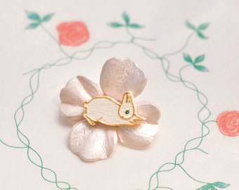 Mini Rabbit Brooch - To Soar Tenderly | Handmade Handpainted Wood Jewelry | Easter Bunny | Dainty Lapel Pin | Unique Whimsical Gift