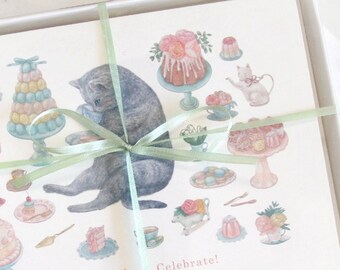 High Tea Kitty Birthday Card (Set of Six)