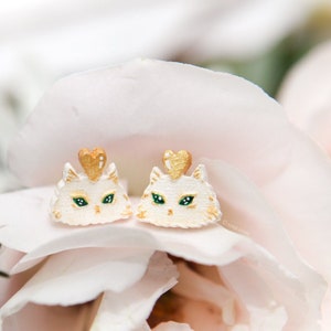 Cat Earrings Whiskers on Kittens Handmade Handpainted Wood Jewelry Kitty Earrings Dainty Earrings Unique Whimsical Gift image 1