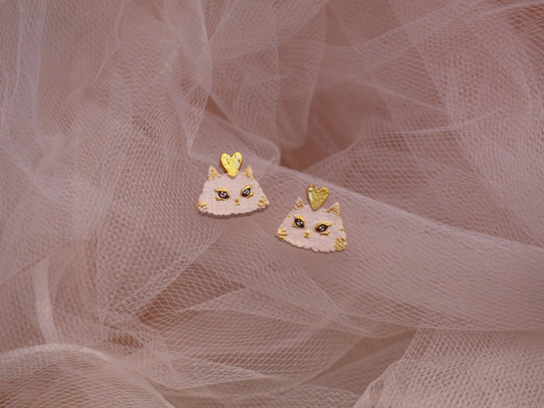 Cat Earrings Whiskers on Kittens Handmade Handpainted Wood Jewelry Kitty Earrings Dainty Earrings Unique Whimsical Gift image 3