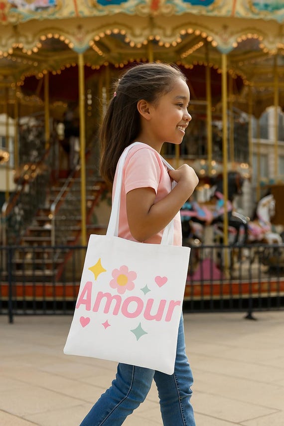 バイリンガルトートバッグ 愛と愛情 フランス語と英語 女の子への 