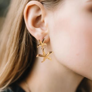 Starfish Earrings for Women, Gold Dangle Earrings for Women, Dainty Earrings, 18K Plated-gold, Fashion Jewelry, Women Summer Jewelry Gifts