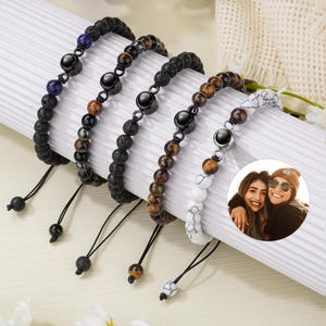 Custom Photo Projection Bracelet, Personalized Photo Beaded Bracelet, Natural stone Beaded Bracelet,  Anniversary  Gift