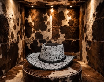 Sombrero vaquero americano con pelo auténtico y banda trenzada de cuero blanco y negro