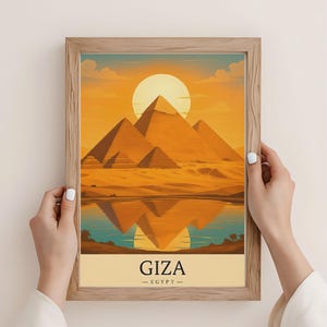 Pyramids of Giza Wall Art Print – Egyptian Desert Sunset Poster, Digital Download, Ancient Egypt Landscape Decor