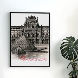 Kunstdruk Louvre: architectuurillustratie Parijs (digitale download)