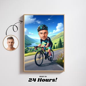Custom Cyclist Caricature for Men, Personalized Bike Rider Cartoon Portrait, Biker Gift Digital Art, Funny Cycling Artwork