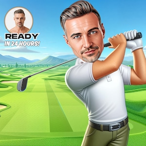 Personalized Golfer Gift, Custom Caricature Portrait From Your Photo, Golf Player Gift Him Her Men, Golf Cartoon Birthday Gift, Download