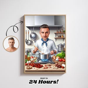 Retrato de desenho animado de chef masculino personalizado, caricatura de chef, presente para chef, desenho animado de chef, presente engraçado de chef, caricatura personalizada de foto