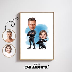 Benutzerdefinierte Super Dad und Sohn Cartoon Portrait, Super Dad Portrait, Papas Geschenk, Super Dad Karikatur, Superhelden-Karikatur, Karikatur vom Foto
