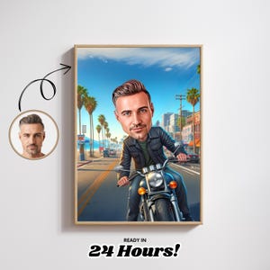 Personalized Biker Caricature, Gift for Motorcycle Riders, Gift for Motorcycle Lovers, Motorcyclist Birthday Gift for Him