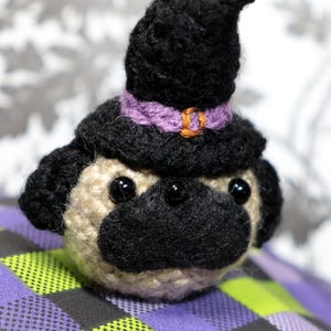 Ornament - Dougie the Witch Hat Wearing Mini Pug - For Halloween or any spooky time of year!
