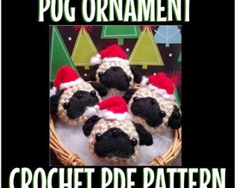 Modello di ornamento all'uncinetto per carlino: cappello da Babbo Natale (modello PDF)