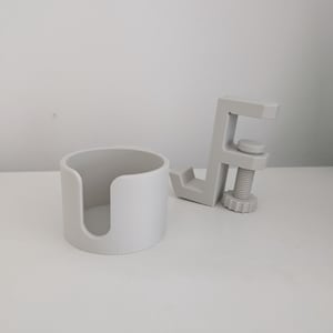 STL File -  Modular Mug Holder with Bag Hook  | 3D Printable Clamp with Screw & Cap | Desk Accessory Organizer | DIY Workspace Upgrade