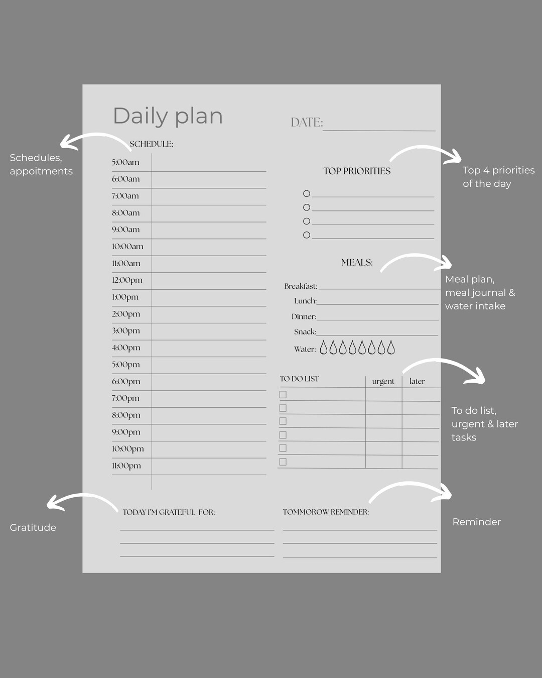 Daily Schedule Planner Printable | PDF Download | A5, A4, US Letter ...