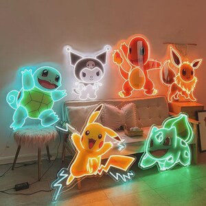 Letreiro de neon impresso Hello Pokémon, decoração de neon personalizada, decoração para casa, presente para crianças, letreiro de neon personalizado, letreiros para quarto, decoração de quarto, luzes de neon