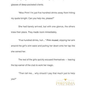 K&ouml;nnte beinhalten: Eine Buchseite mit englischem Text, Dialogen und einem Logo von "Porprima (I Love My Wife)". Die Seite enth&auml;lt die Worte "English Version" in einem kreisf&ouml;rmigen Design. Der Text beschreibt eine Szene in einem Club.