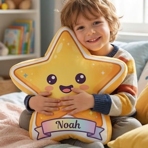 Oreiller personnalisé en forme d'étoile, nom personnalisé, décoration de chambre d'enfants, espace cadeau pour chambre d'enfant, peluche galaxie
