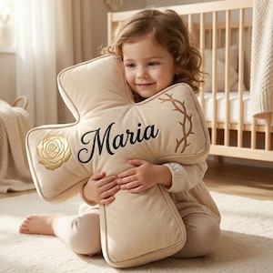 Personalized Cross Pillow Custom Name Christian Nursery Decor Religious Baby Gift Baptism Keepsake Kids Room Spiritual Gift from God