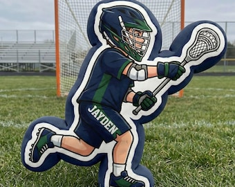 Personalized Lacrosse Player Pillow - Custom Name Gift for Sports Kids Athlete Room Decor