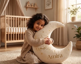 Personalized Moon Pillow Custom Name Islamic Nursery Decor Crescent Moon Cushion Ramadan Eid Kids Room Gift