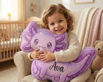 Personalized Axolotl Pillow Custom Name Kids Room Decor Kawaii Plush Sea Animal Cushion Birthday Gift for Toddlers